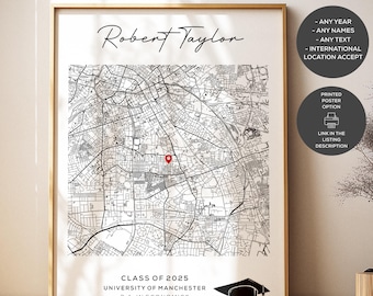 Personalized Graduation Map Print, Custom University Gift, Congratulations Poster Gifts, Any Year
