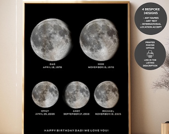 Personalized Moon Phase Poster, Gift for Father’s or Mother’s Day, Night You Were Born