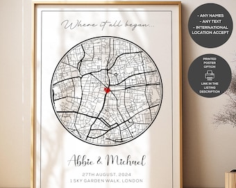Personalized Where It All Began Map Print, Anniversary, Engagement Gifts, Valentines Day Gift