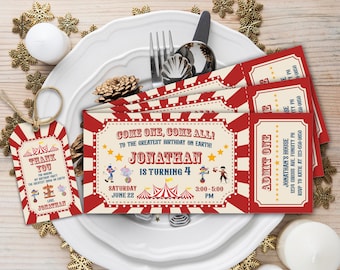 Carnival Ticket Birthday Invitation, Circus Party, Circus invitation | Editable Instant Download | Carnival Invitation | Carnival thank you.