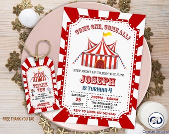 Carnival Ticket Birthday Invitation, Circus Party, Circus invitation | Editable Instant Download | Carnival Invitation | Carnival thank you.