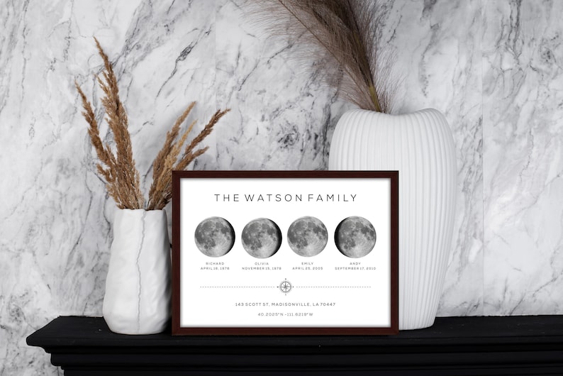 Personalized Family Birth Dates Moon Phase Print, Gifts for Father’s or ...