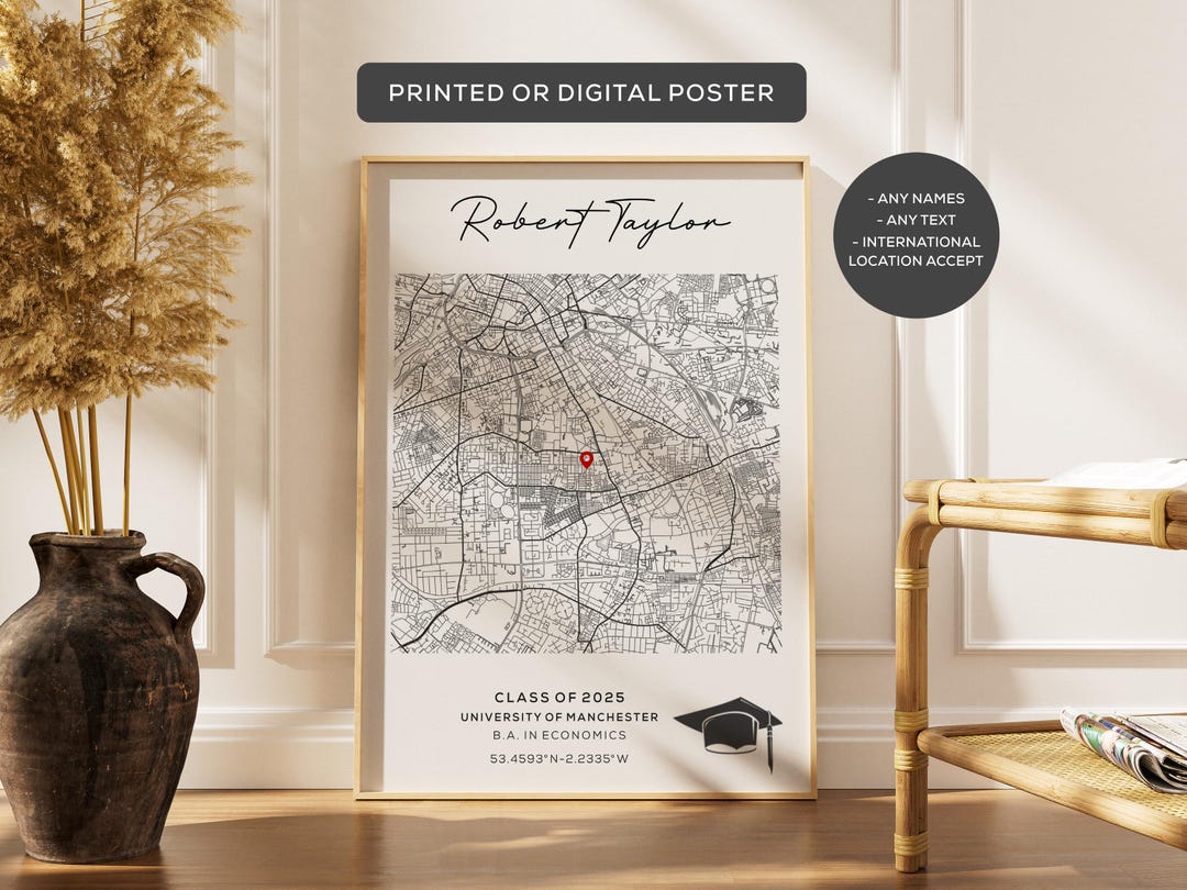 Personalized Graduation Map Print, Custom University Gift ...