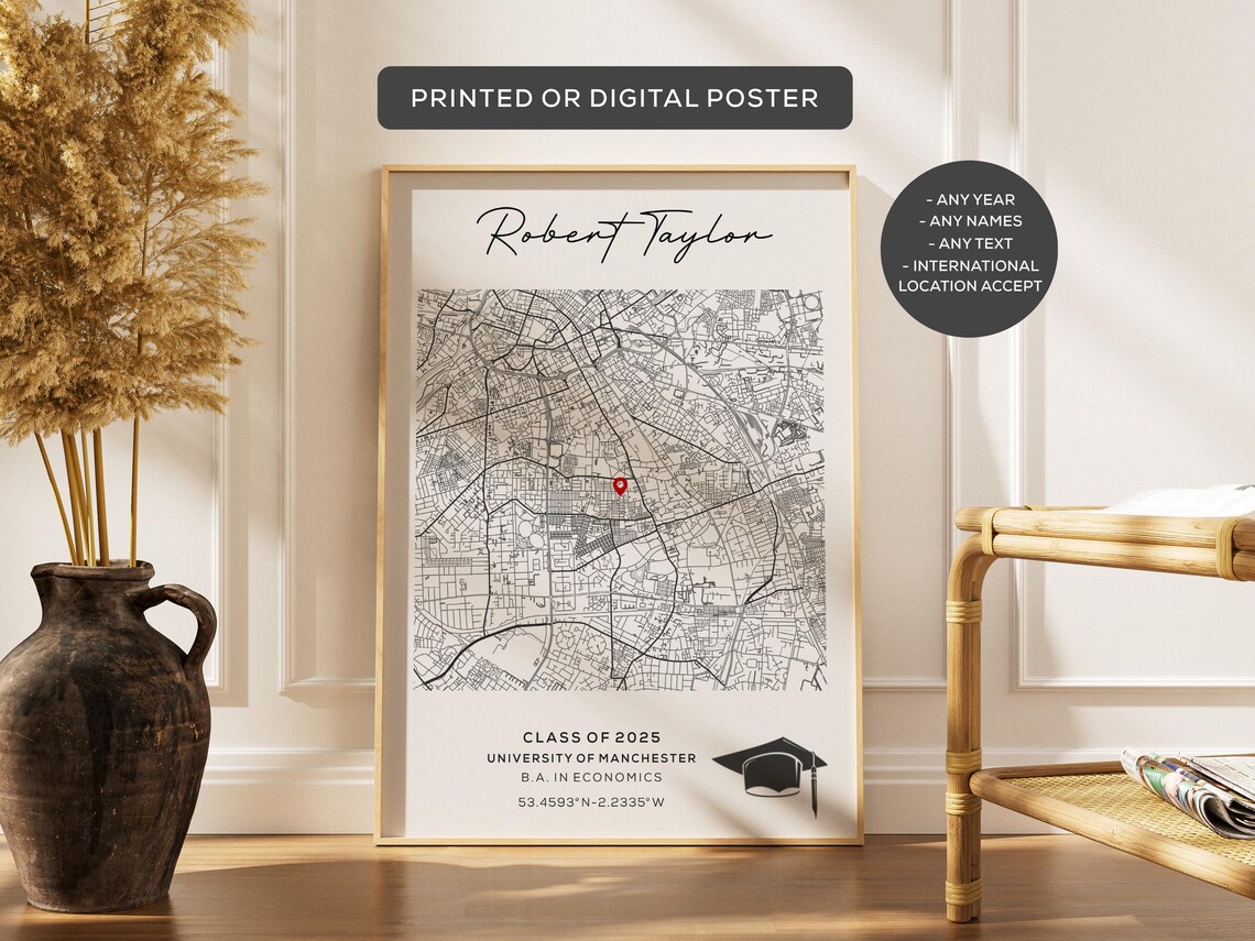 Personalized Graduation Map Print, Custom University Gift ...