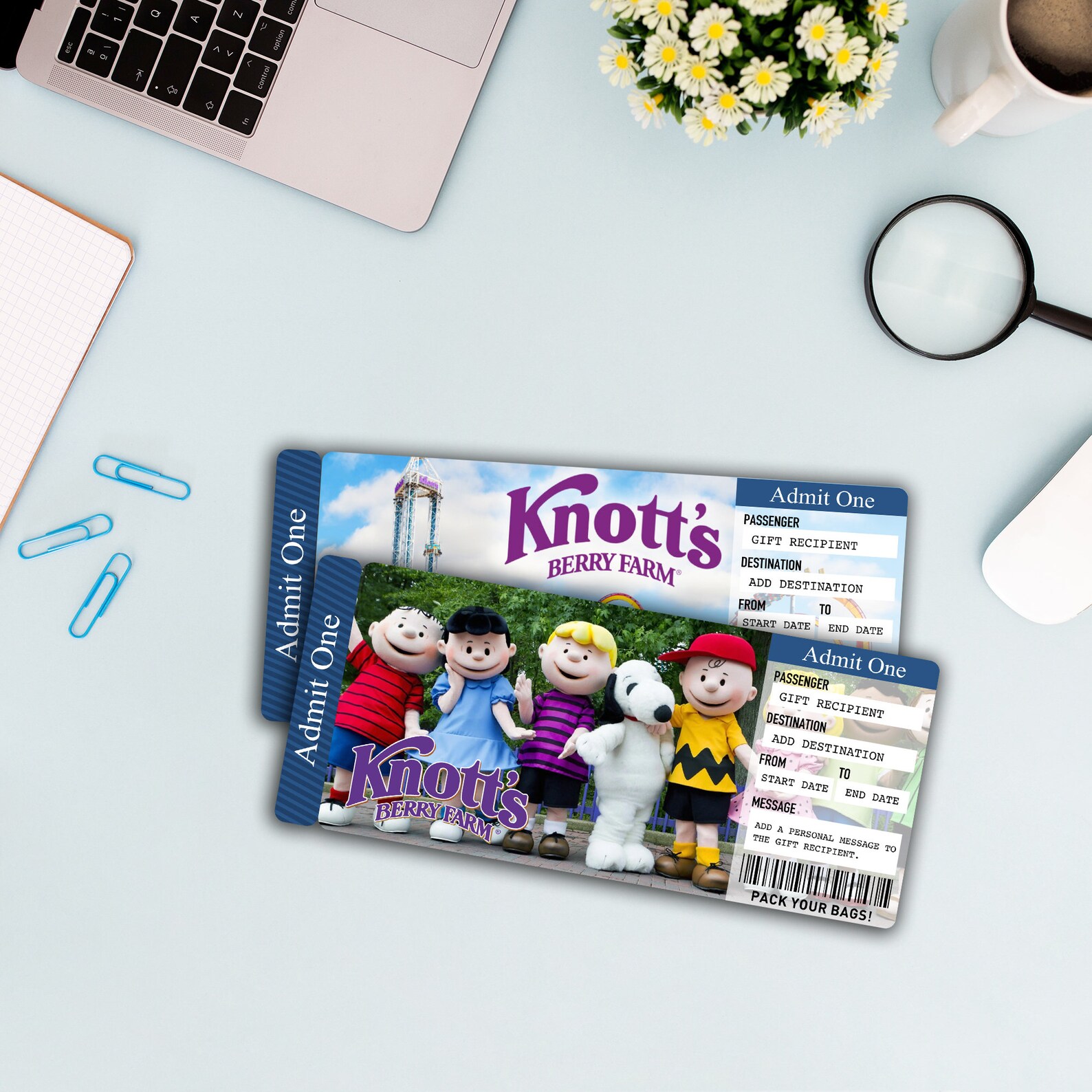 Printable KNOTTS BERRY FARM Surprise Trip Gift Ticket. Boarding Pass