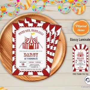Convite de aniversário de circo físico, convite de aniversário de carnaval, convite de ingresso de carnaval, cartão de agradecimento de carnaval, ingresso de carnaval