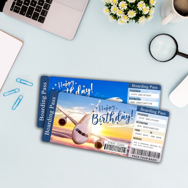 Birthday Airplane Ticket Printable Surprise Trip Ticket - Etsy