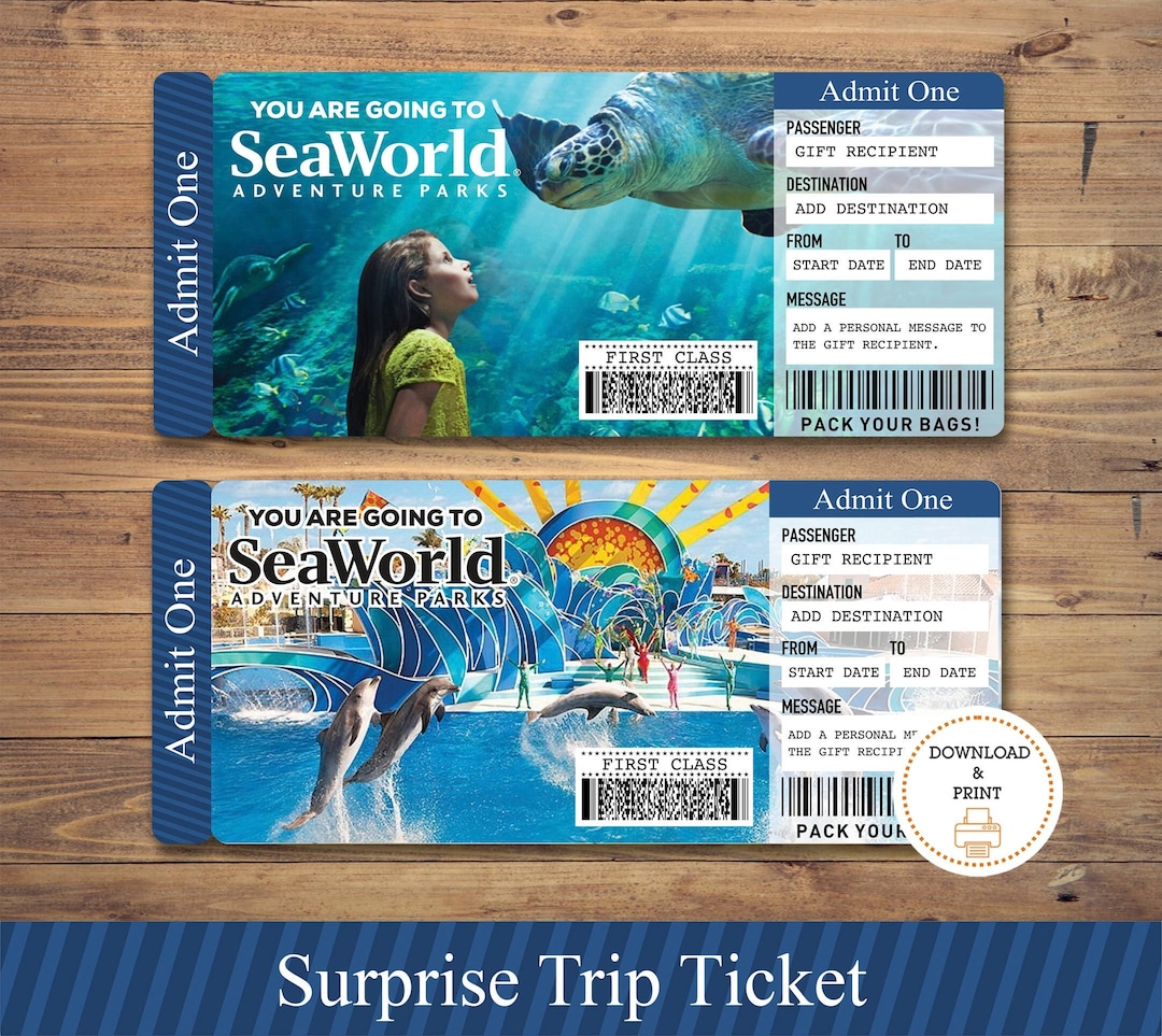 Printable SEAWORLD Surprise Trip Tickets. Seaworld Trip Tickets. Seaworld Trip Reveal Vacation