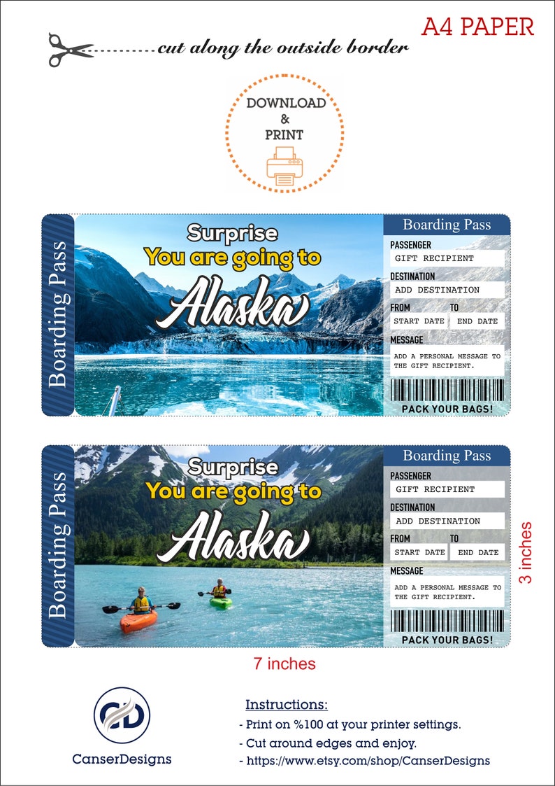 Surprise Alaska Trip Ticket Alaska Vacation Tickets Instant Download