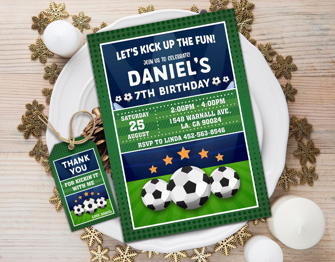 Soccer Birthday Invitation Template, Soccer Invitation, Soccer Thank