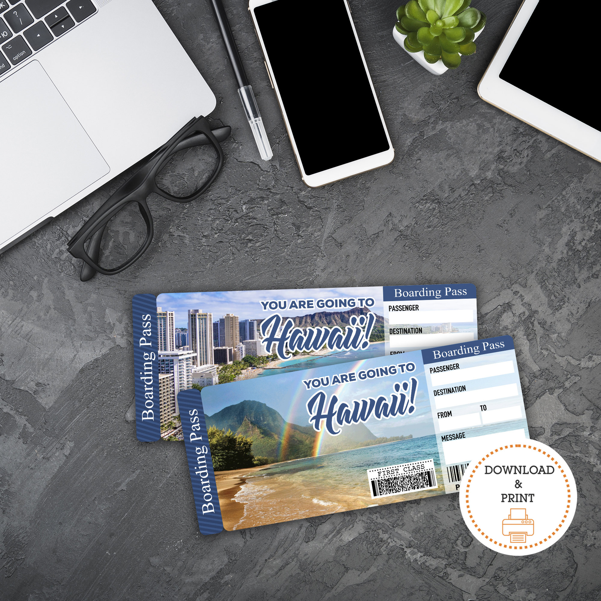 Printable HAWAII Surprise Trip Gift Ticket. Boarding Pass. Etsy