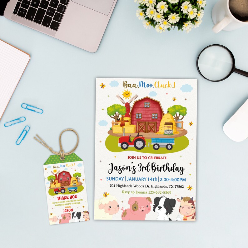 Farm Birthday Party Invitation Template, Farm Animals Birthday