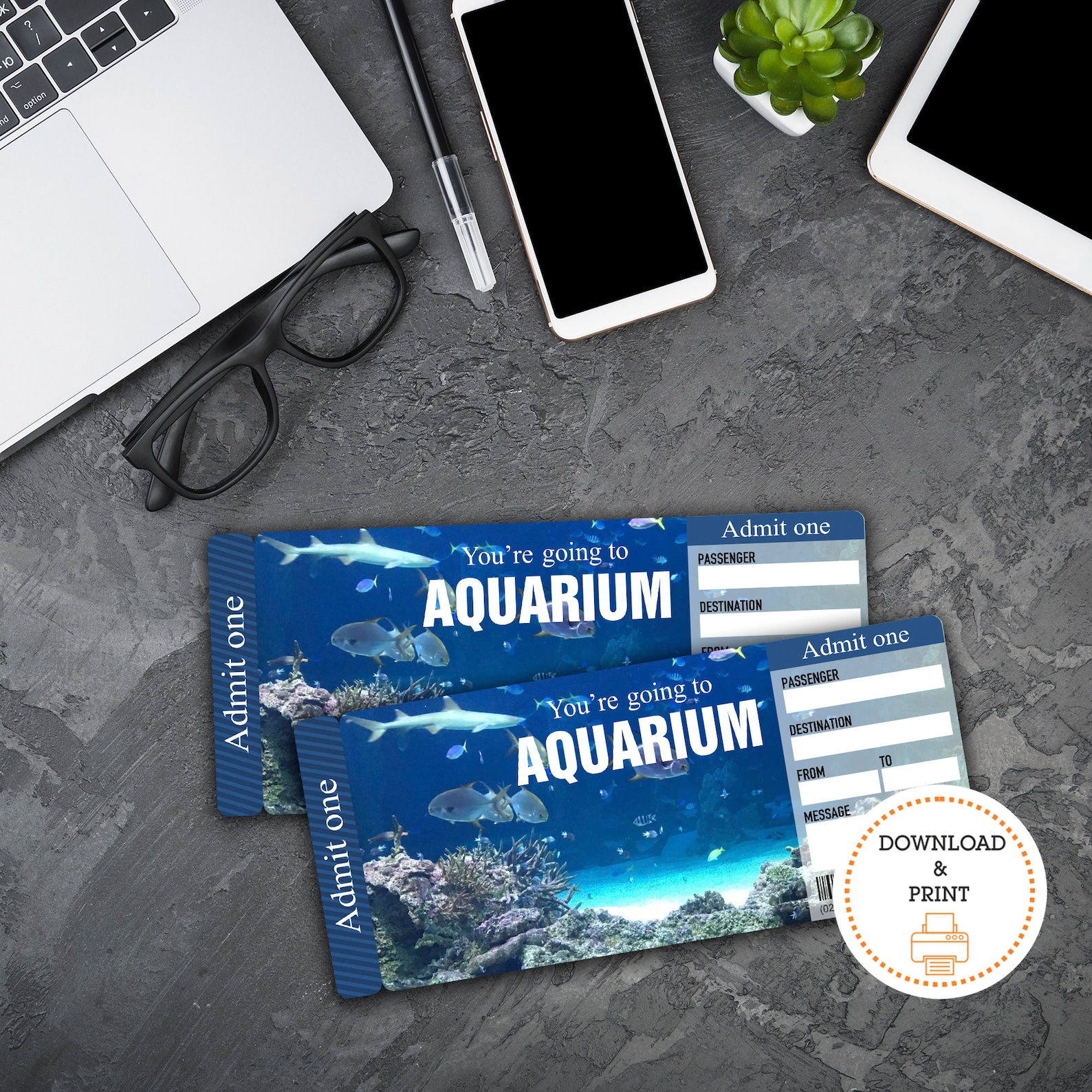 Printable Aquarium Surprise Ticket, Aquarium Surprise Trip Printable Template Gift Card