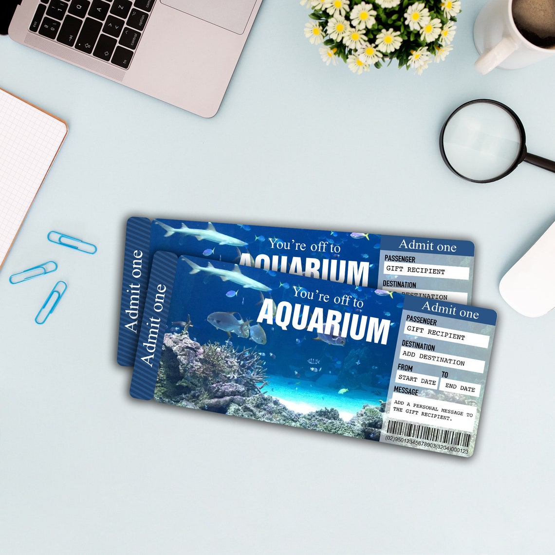 Printable Aquarium Surprise Ticket, Aquarium Surprise Trip Printable Template Gift Card