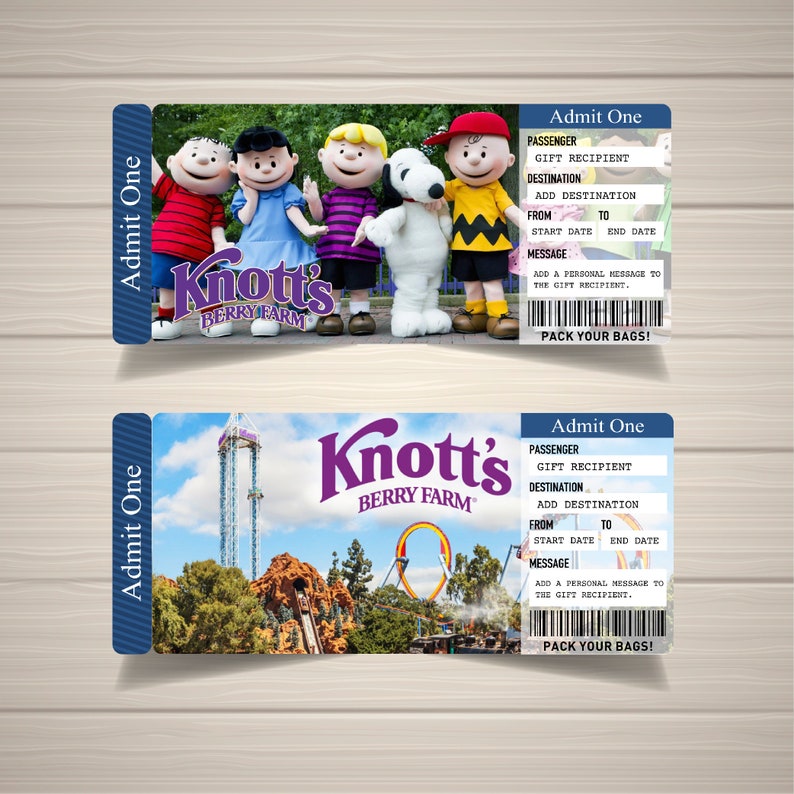 Printable KNOTTS BERRY FARM Surprise Trip Gift Ticket. Boarding Pass