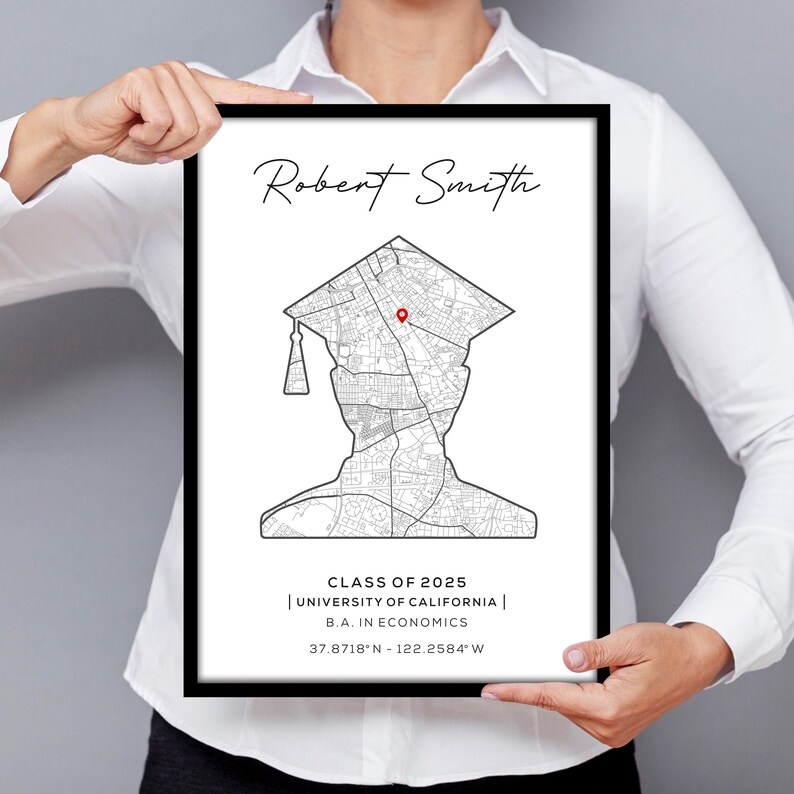 Personalized Graduation Map Poster, School Location Print, Custom High ...