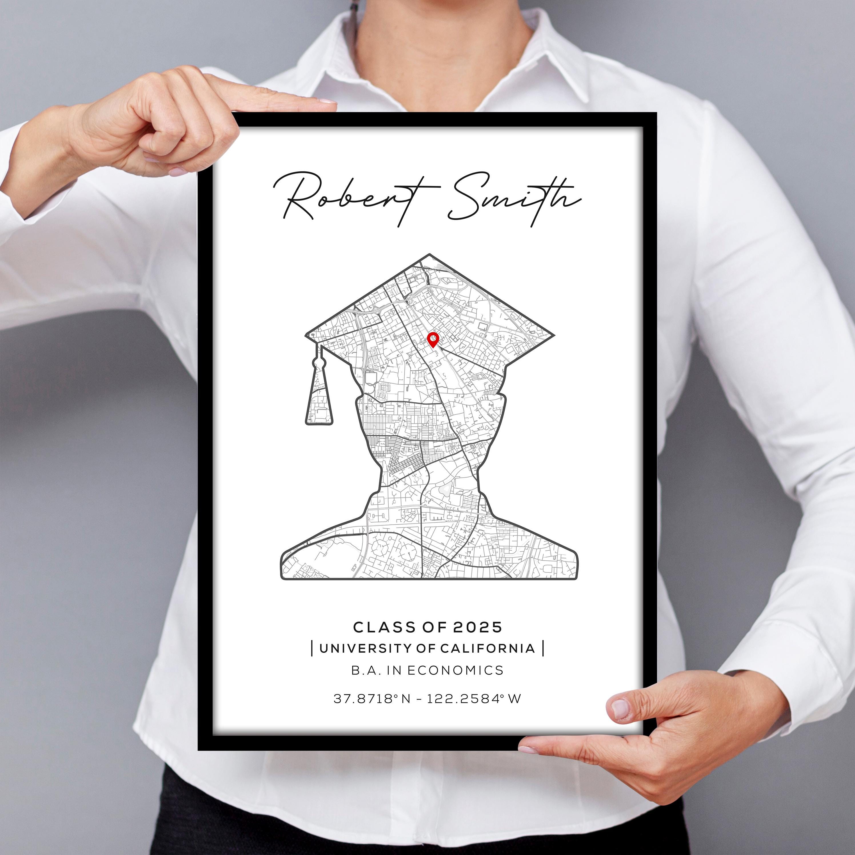 Personalized Graduation Map Poster, School Location Print, Custom High ...