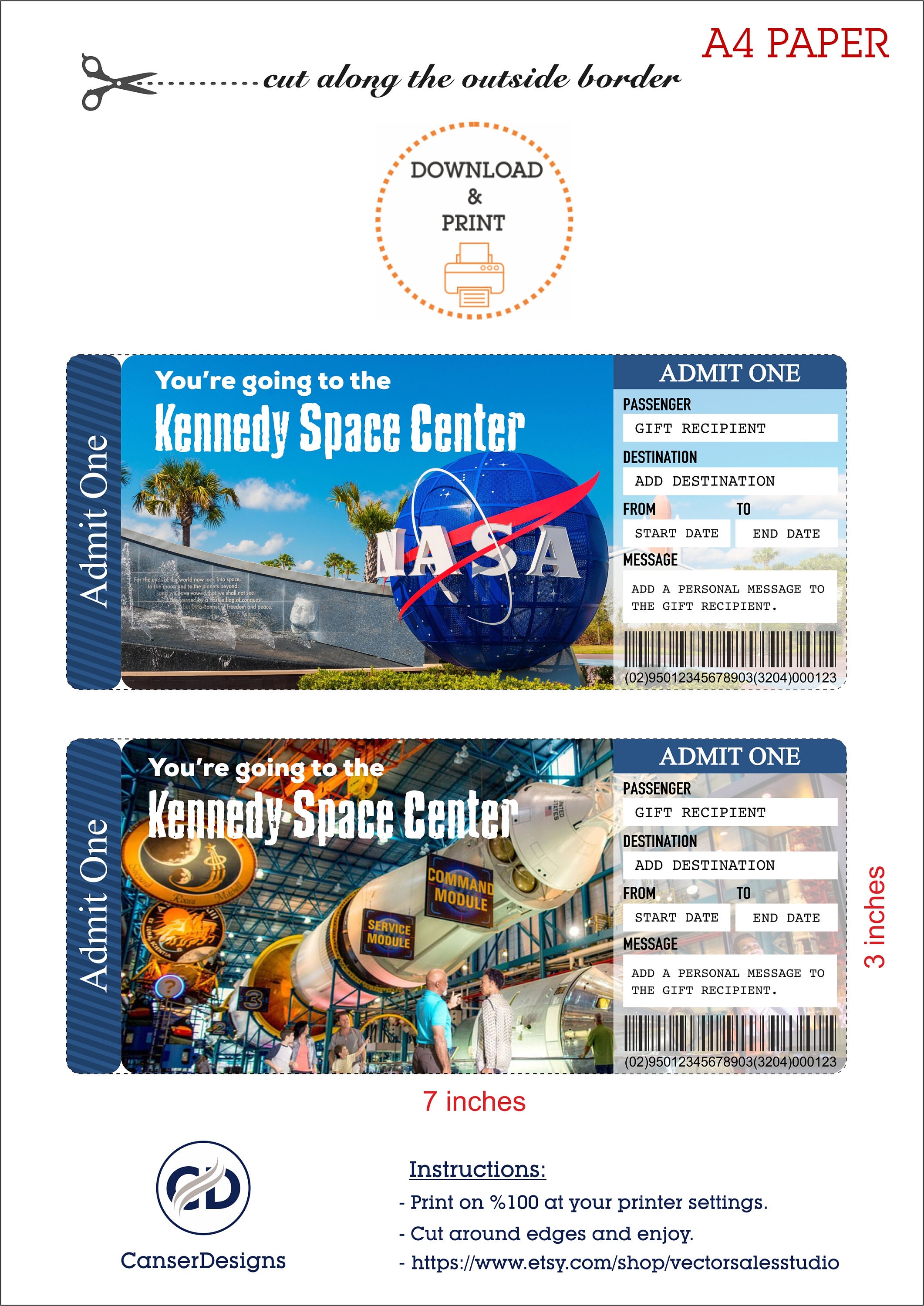 Printable Kennedy Space Center Surprise Trip Ticket, NASA Space Ticket, Printable Boarding Pass