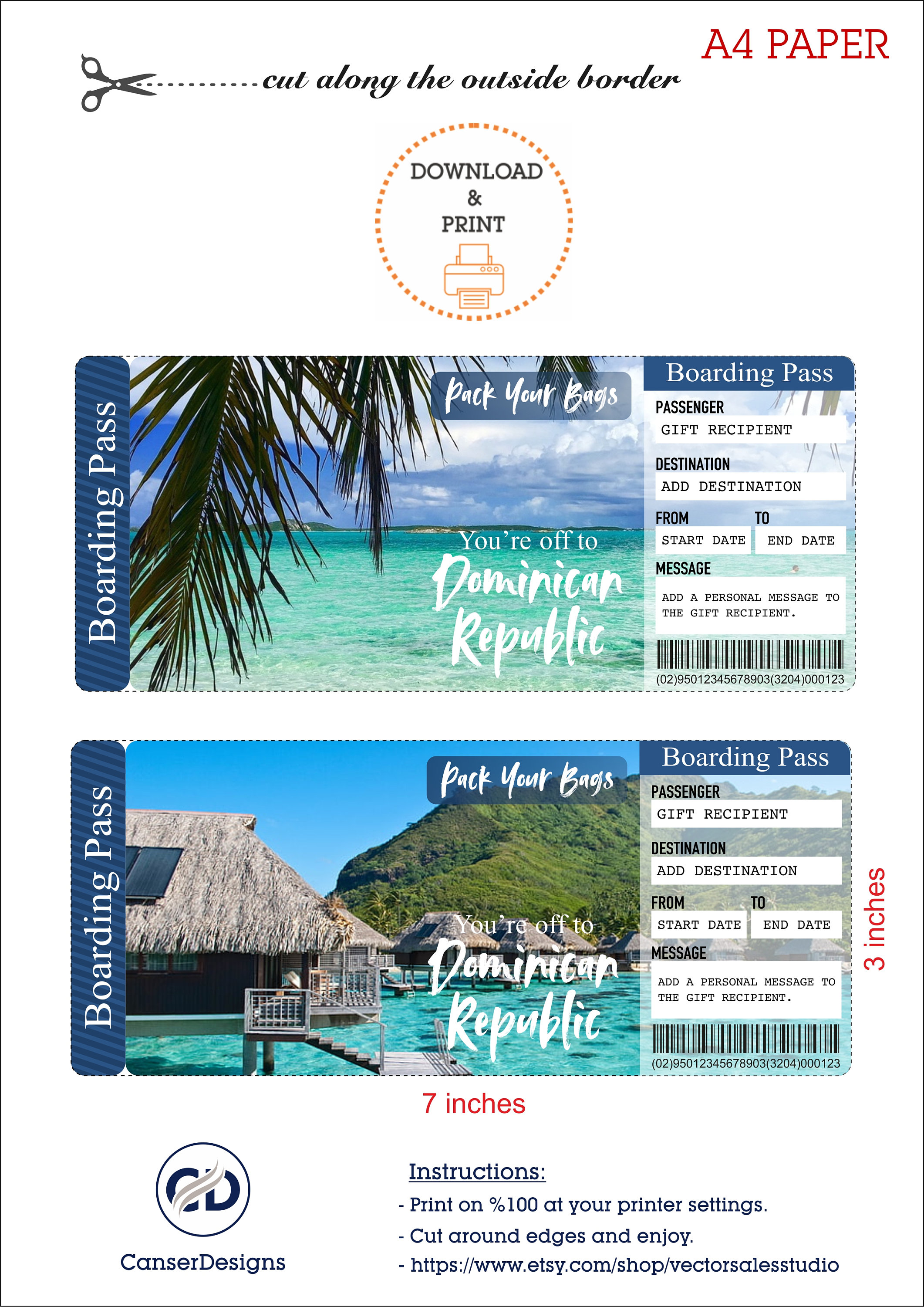 Editable DOMINICAN REPUBLIC Surprise Trip Gift Ticket. - Etsy
