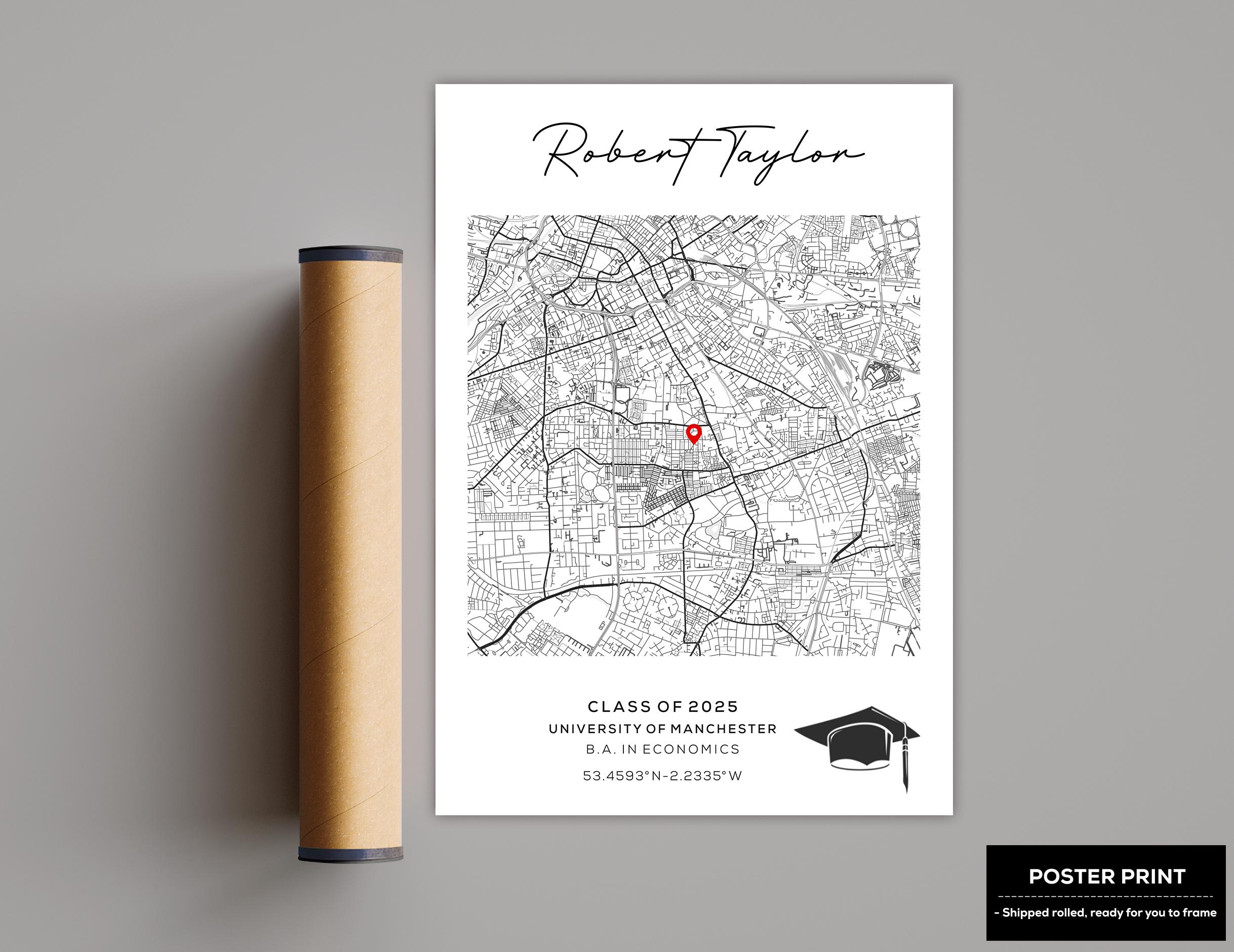 Personalized Graduation Map Print, Custom University Gift ...