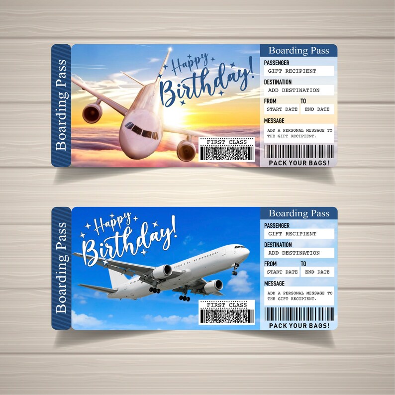Birthday Airplane Ticket Printable Surprise Trip Ticket - Etsy