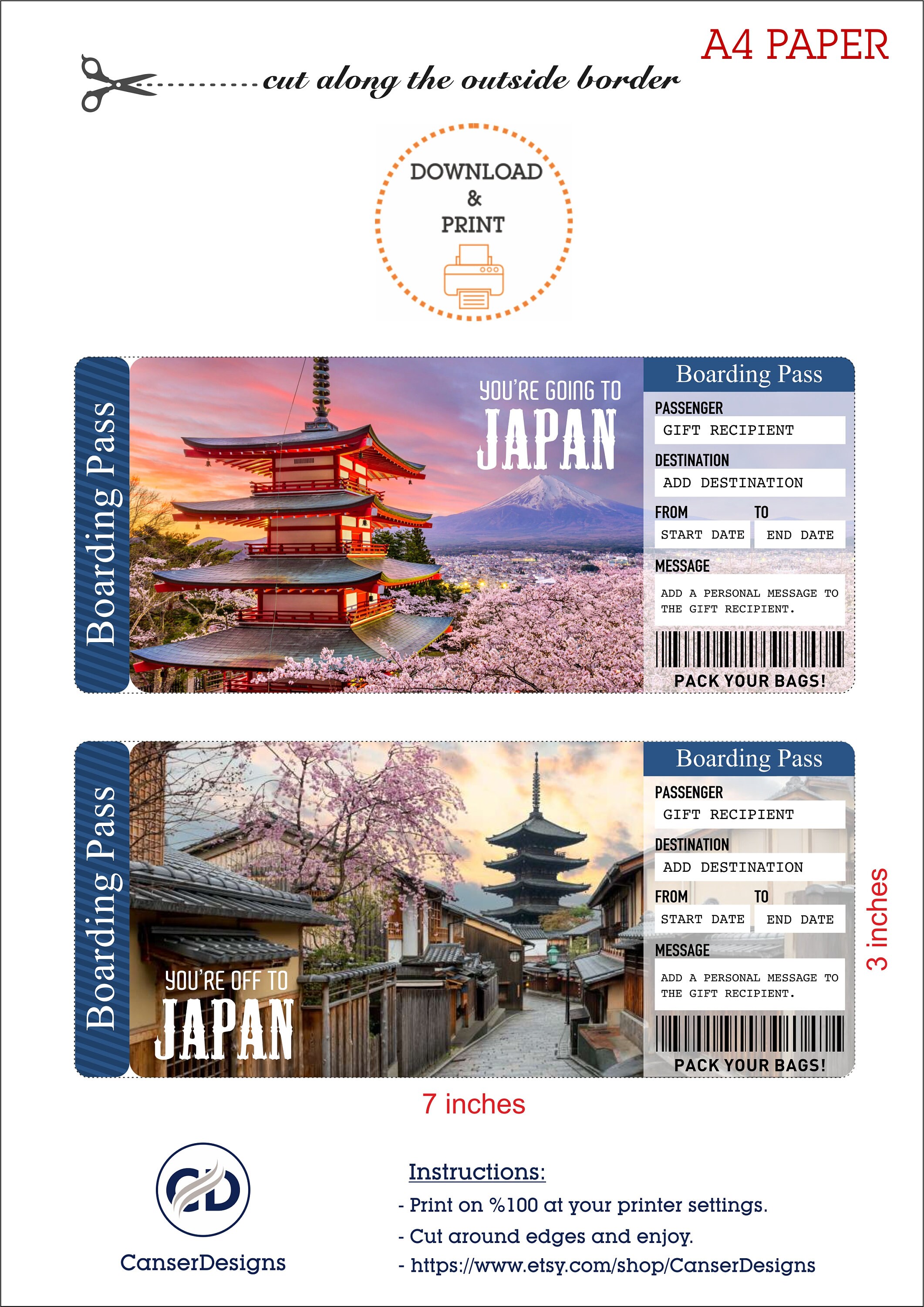 Printable JAPAN Surprise Trip Gift Ticket Boarding Pass Trip Ticket Printable japan surprise trip gift ticket boarding pass trip ticket