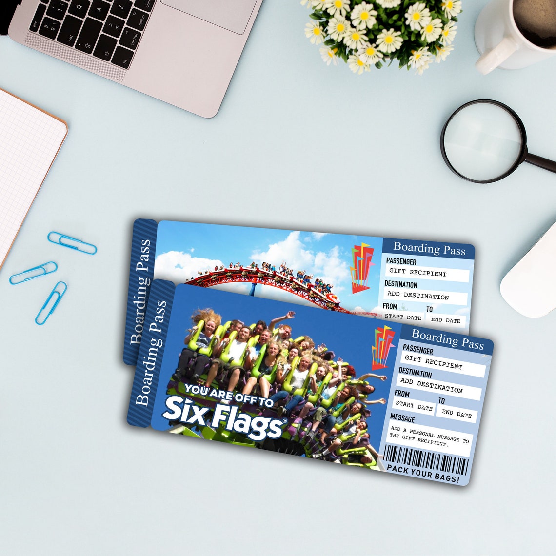 Printable SIX FLAGS Surprise Gift Ticket. Boarding Pass. Trip Ticket ...