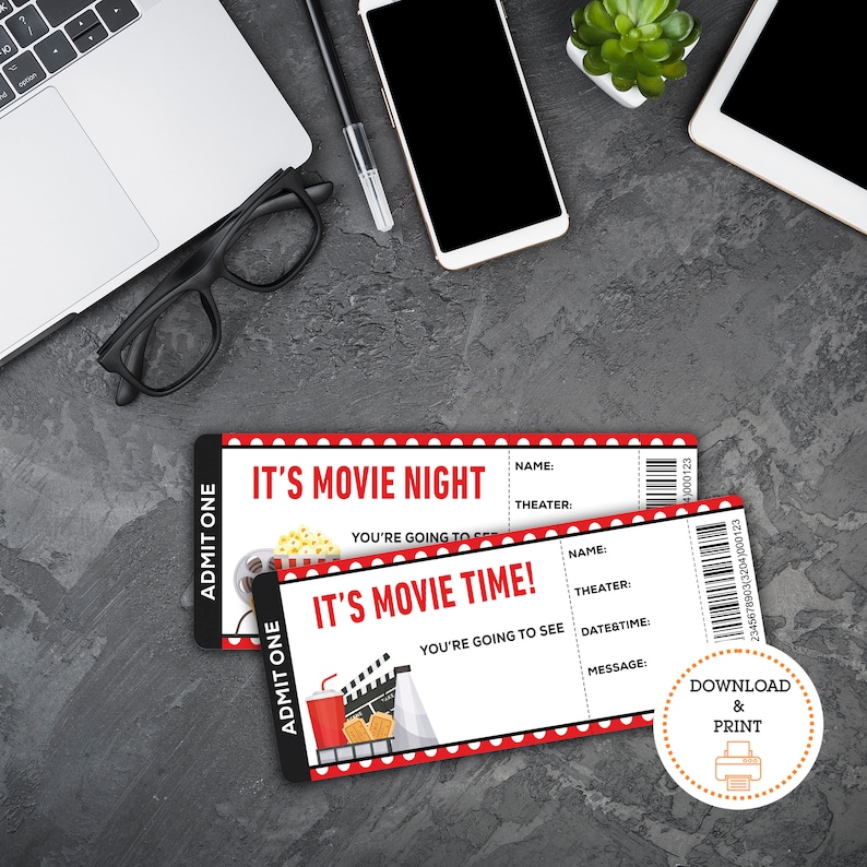 Printable MOVIE Gift Tickets. Cinema Themed Gift Reveal - Etsy