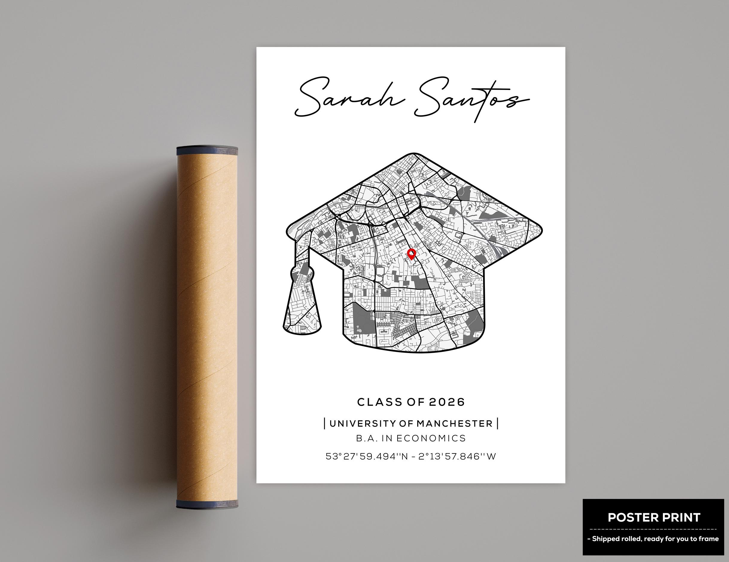 Personalized Graduation Map Poster, Graduation Gift, Custom Graduate ...