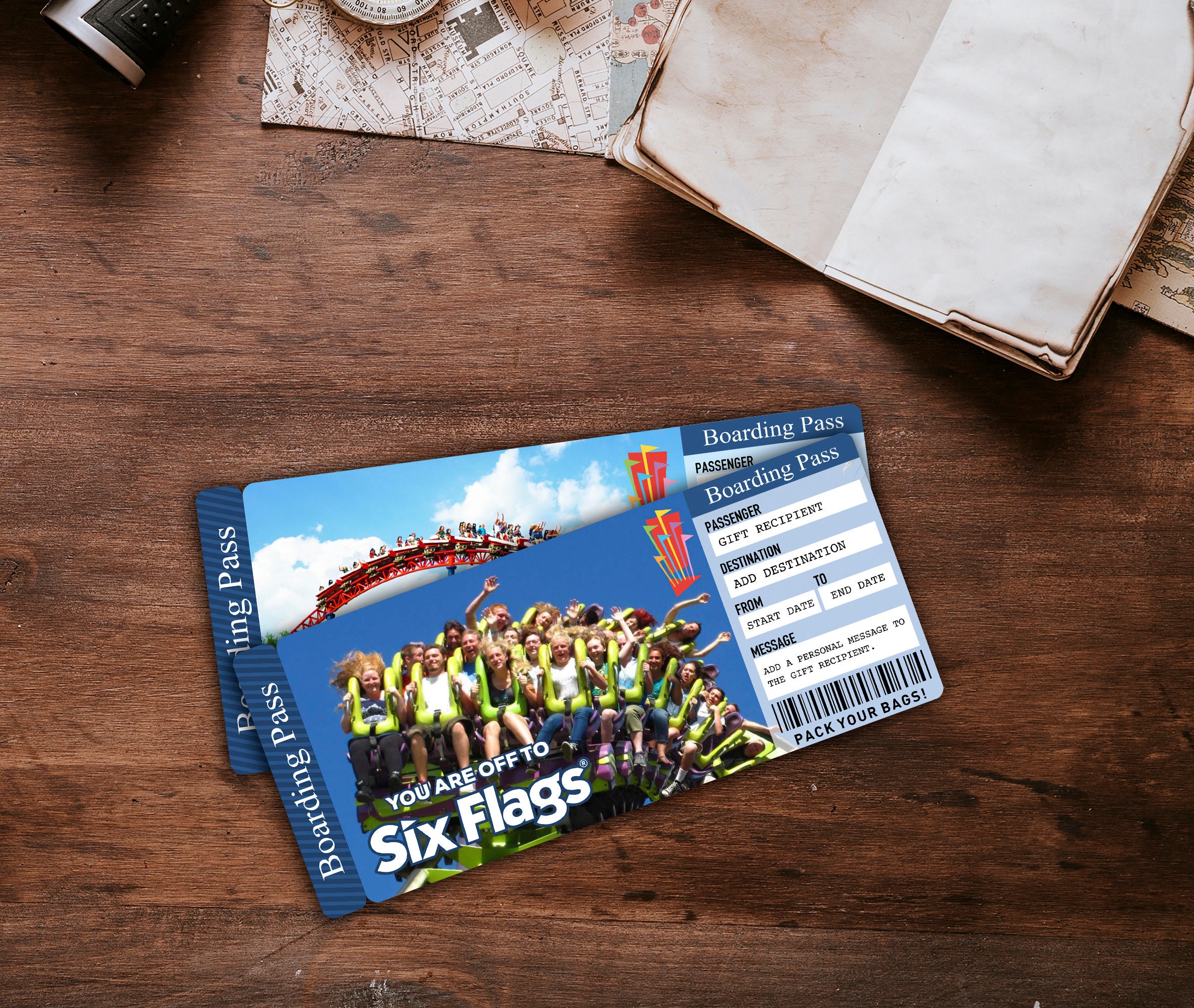 Printable SIX FLAGS Surprise Gift Ticket. Boarding Pass. Trip Ticket ...