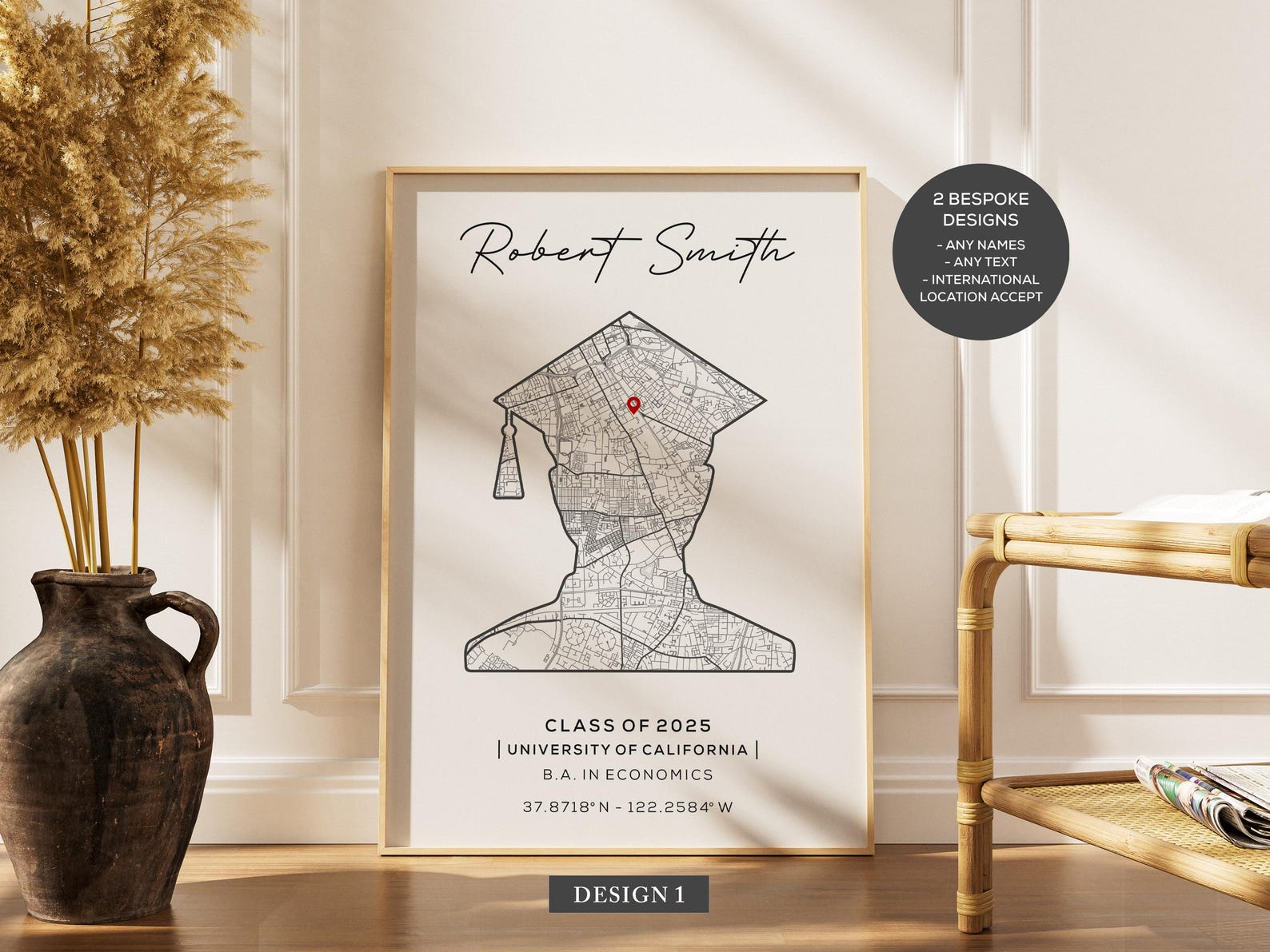 Personalized Graduation Map Poster, School Location Print, Custom High ...