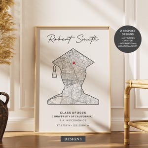 Personalized Graduation Map Poster, School Location Print, Custom High ...