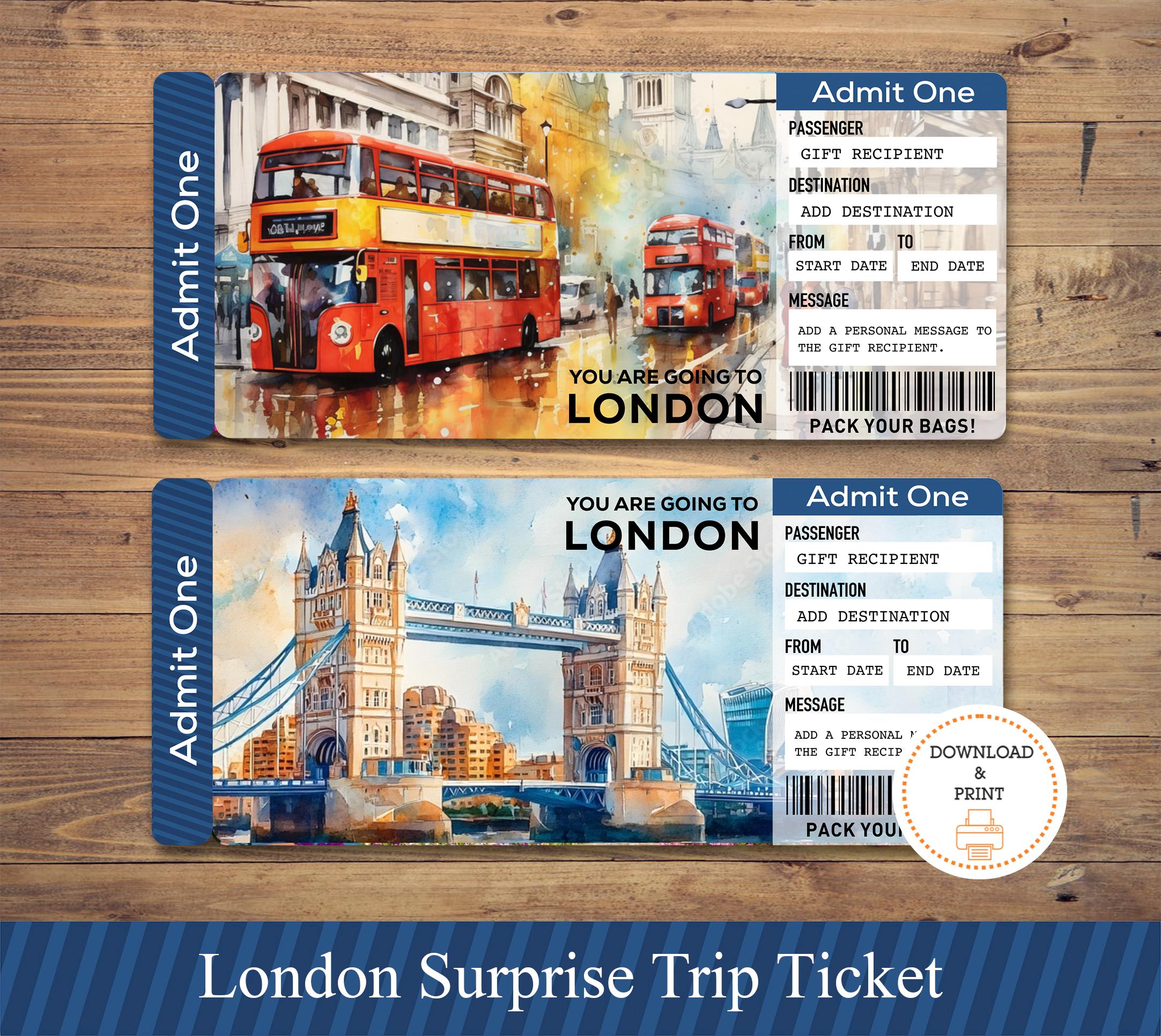 Digital LONDON trip ticket, LONDON Trip Gift Ticket, , Vacation Ticket, Surprise Trip reveal, You're Going to LONDON, London boarding pass