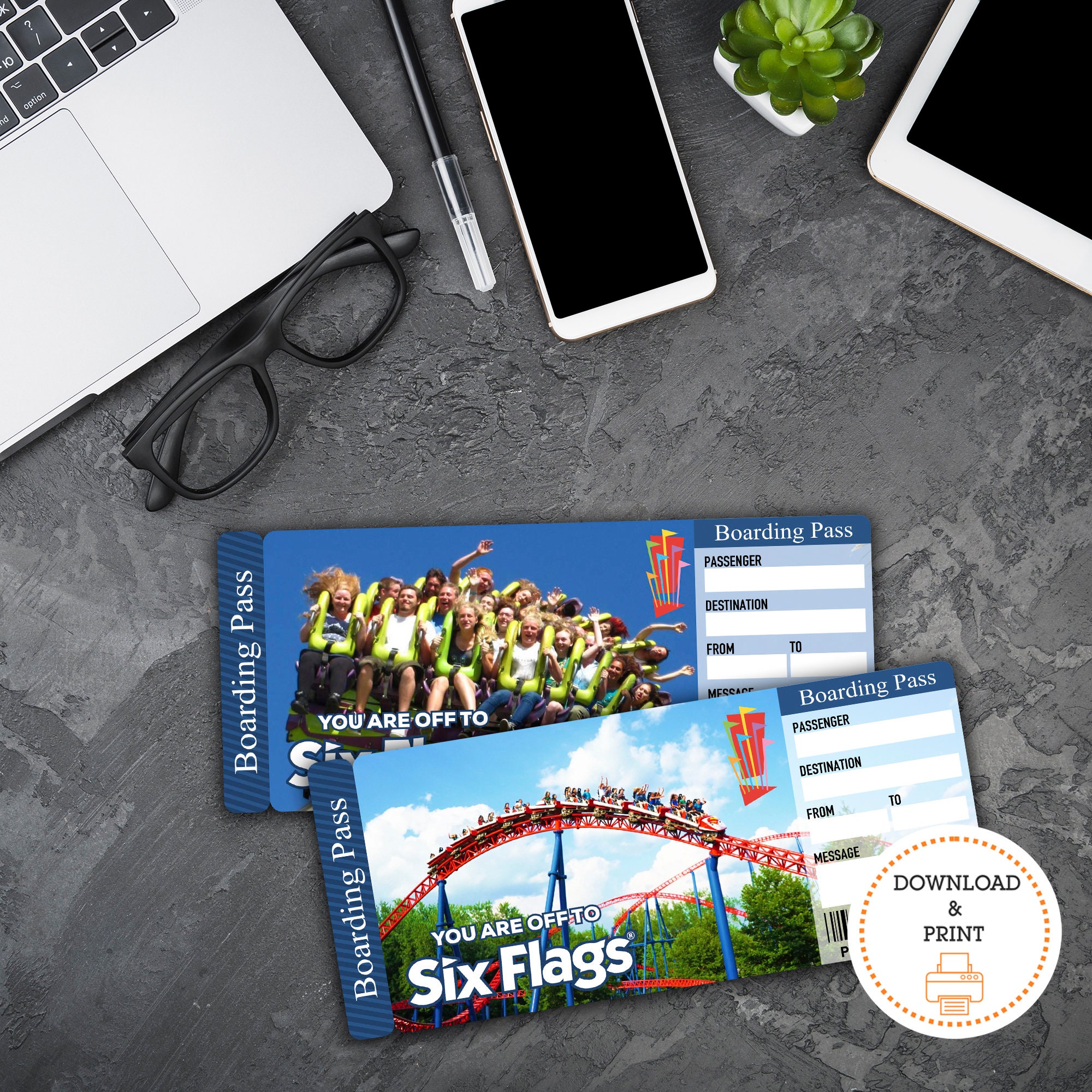 Printable SIX FLAGS Surprise Gift Ticket. Boarding Pass. Trip Ticket ...