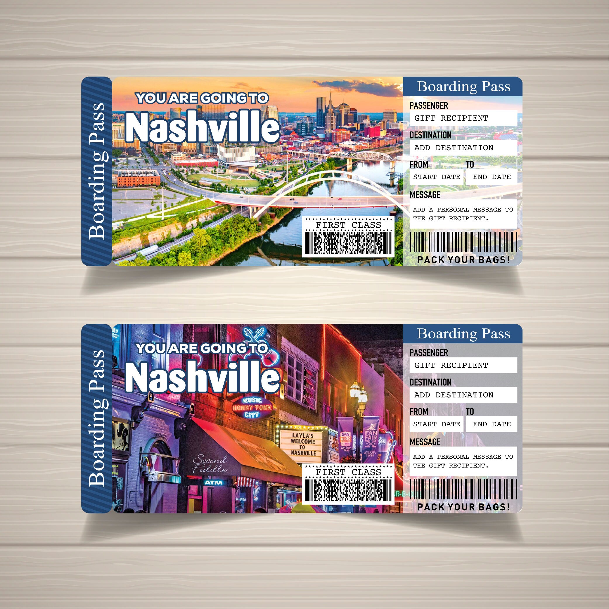 Digital NASHVILLE Surprise Trip Gift Ticket. Boarding Pass. Ticket ...