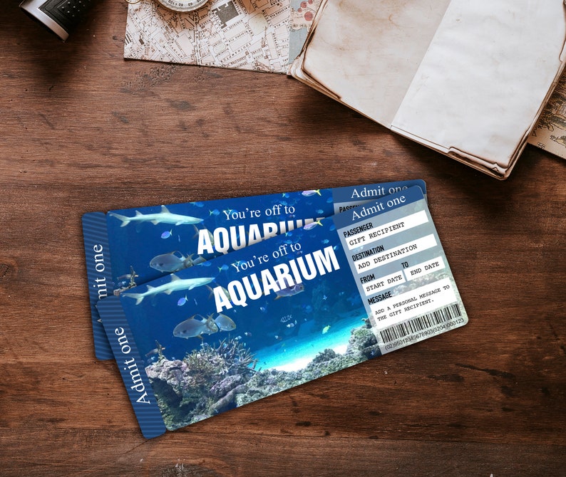 Printable Aquarium Surprise Ticket, Aquarium Surprise Trip Printable Template Gift Card
