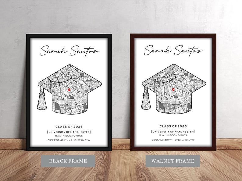 Personalized Graduation Map Poster, Graduation Gift, Custom Graduate ...