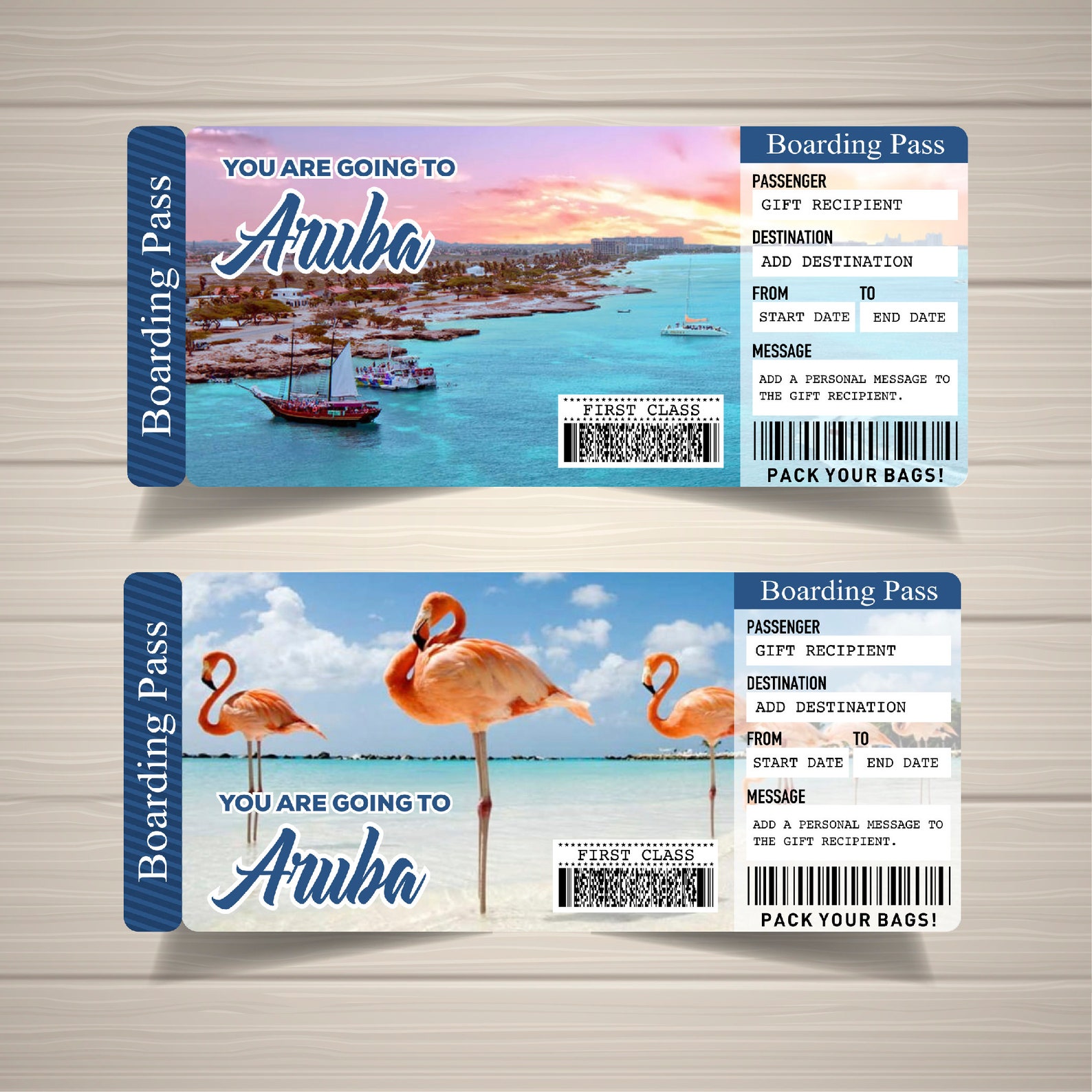Printable ARUBA Surprise Trip Gift Ticket. Boarding Pass. Ticket. Trip