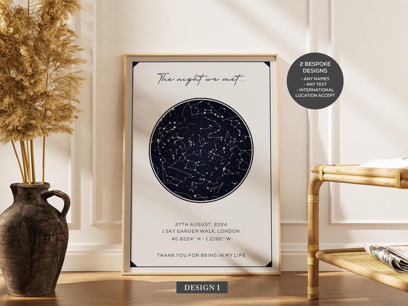 The Night We Met Anniversary Gift, Custom Star Map Print, Valentines ...