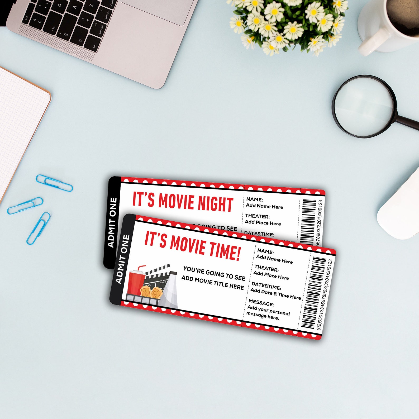 Printable MOVIE Gift Tickets. Cinema Themed Gift Reveal Ticket ...