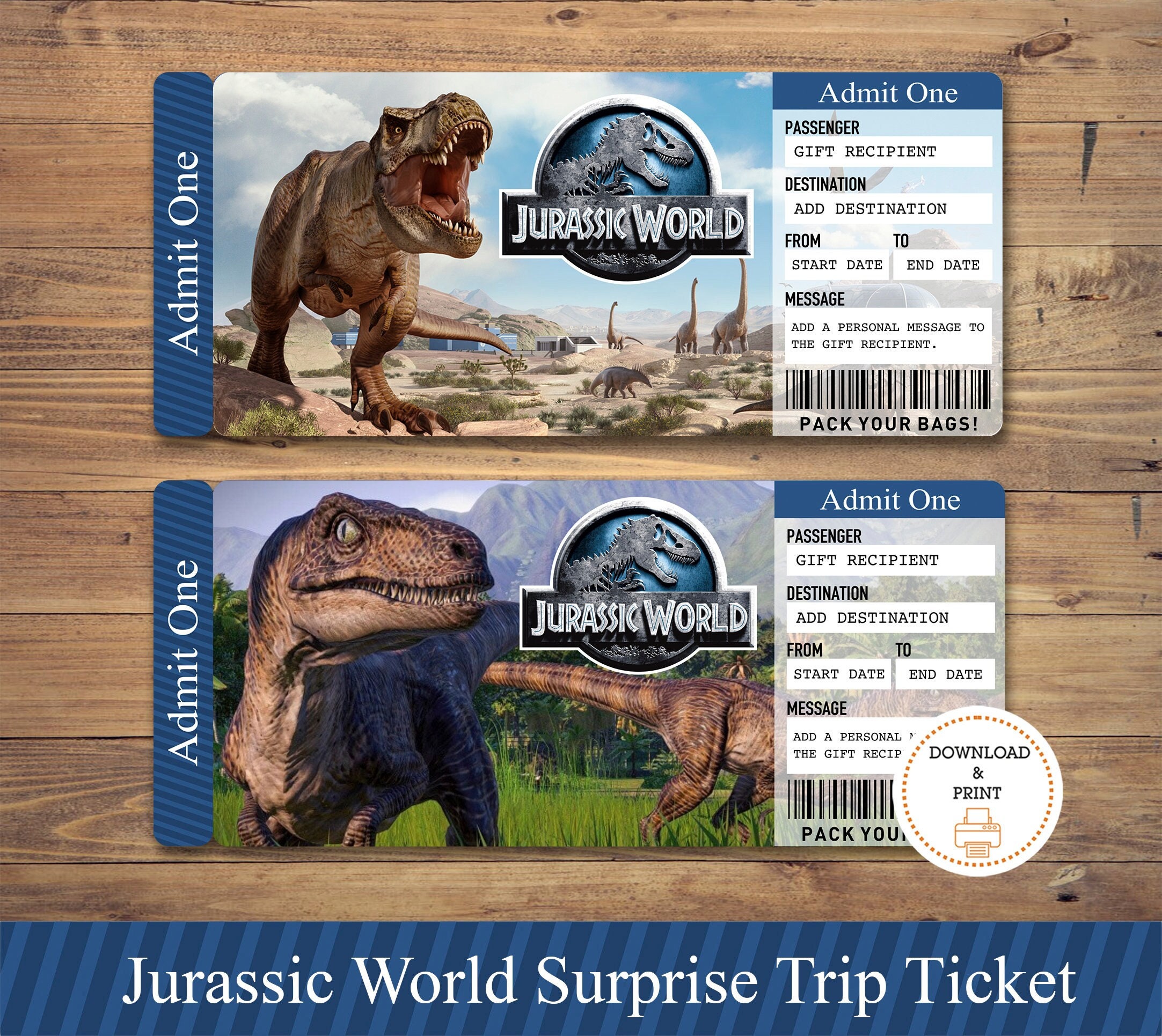 Editable JURASSIC WORLD Surprise Universal Studios Trip - Etsy Australia