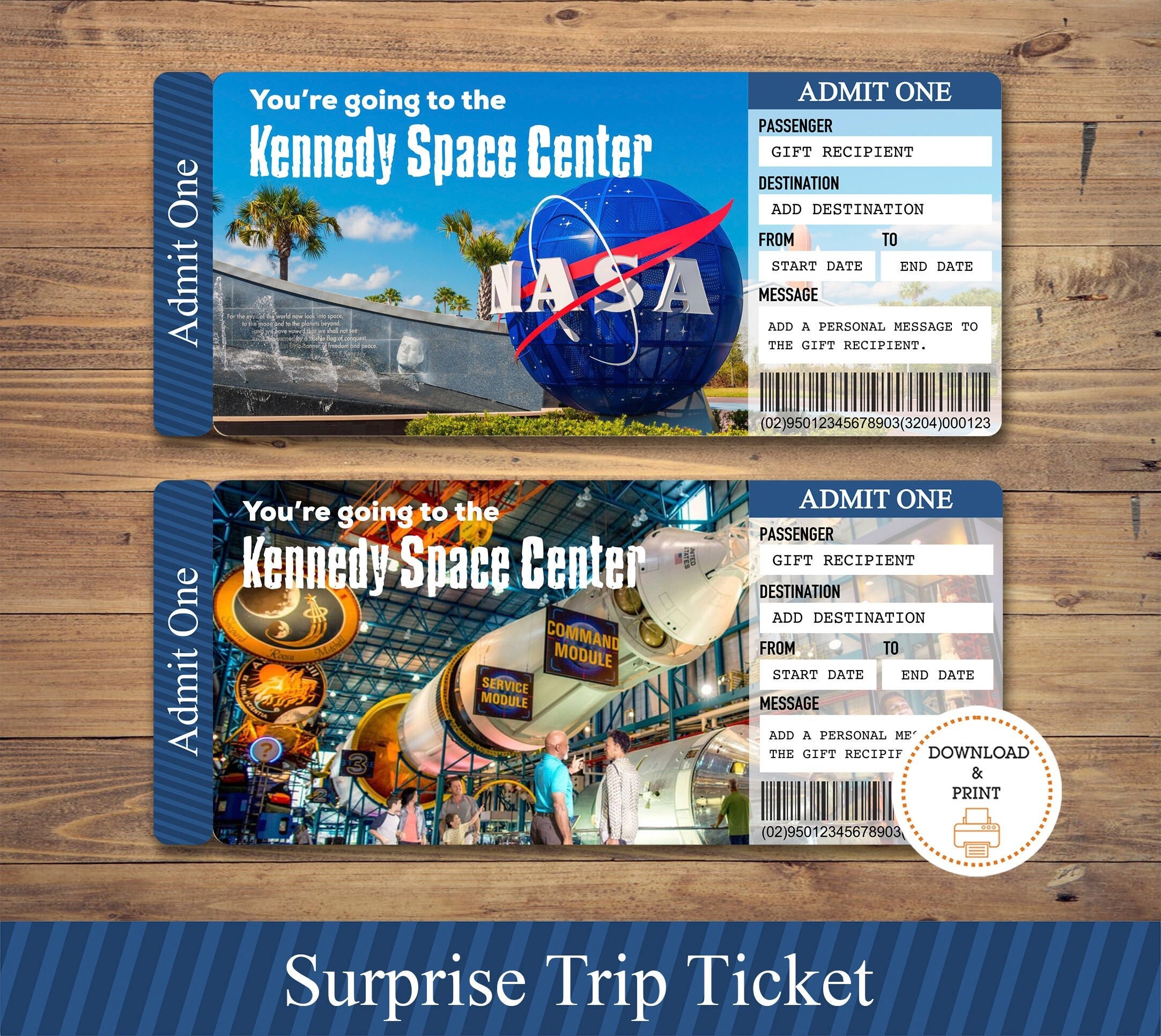 Printable Kennedy Space Center Surprise Trip Ticket, NASA Space Ticket