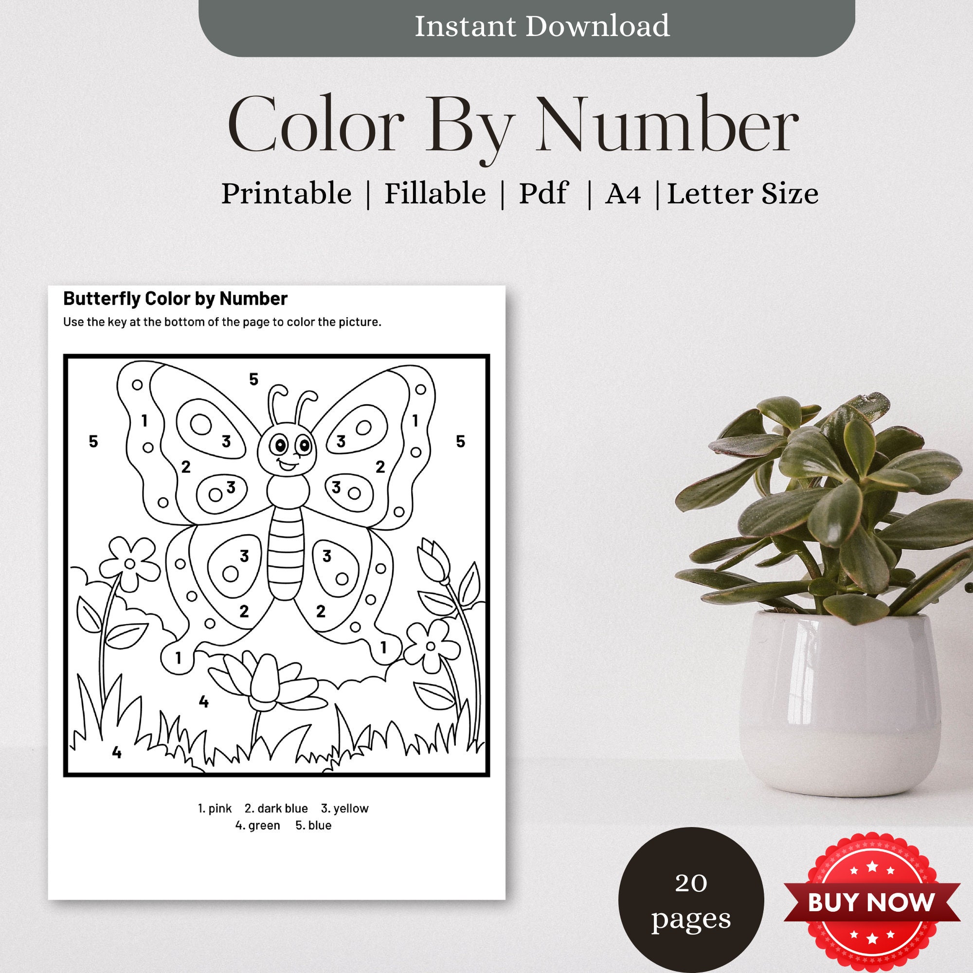 Printable Coloring Sheets, Color by Number Instant Download, 20 Page ...