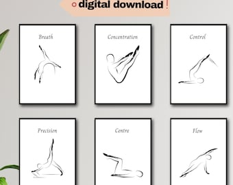 Pilates Principles Art Print Set: Minimalist Studio Decor (Digital Download)