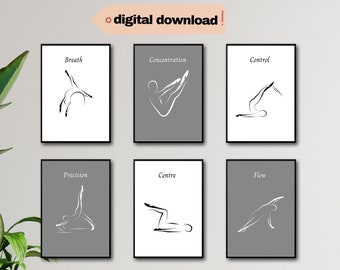 Pilates Principles Art Print Set: Minimalist Studio Decor (Digital Download)