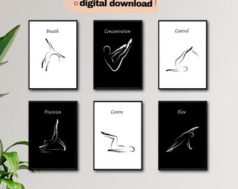 Pilates Principles Art Print Set: Minimalist Studio Decor (Digital Download)