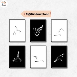 PILATES POSTER. Set of 6 Pilates Poster. Pilates Art Print, Pilates Studio Decor. Pilates Wall. Pilates Mat, Reformer. Pilates Poses.