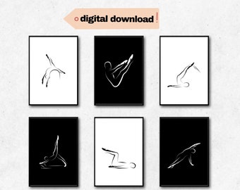 Pilates Poses Art Print Set: Minimalist Studio Decor (Digital Download)