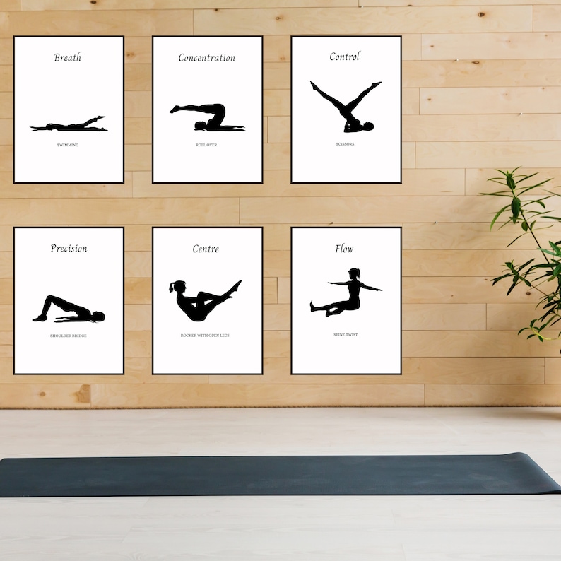 Pilates Principles Poster Set: Mat Exercises, Studio Decor (digital ...