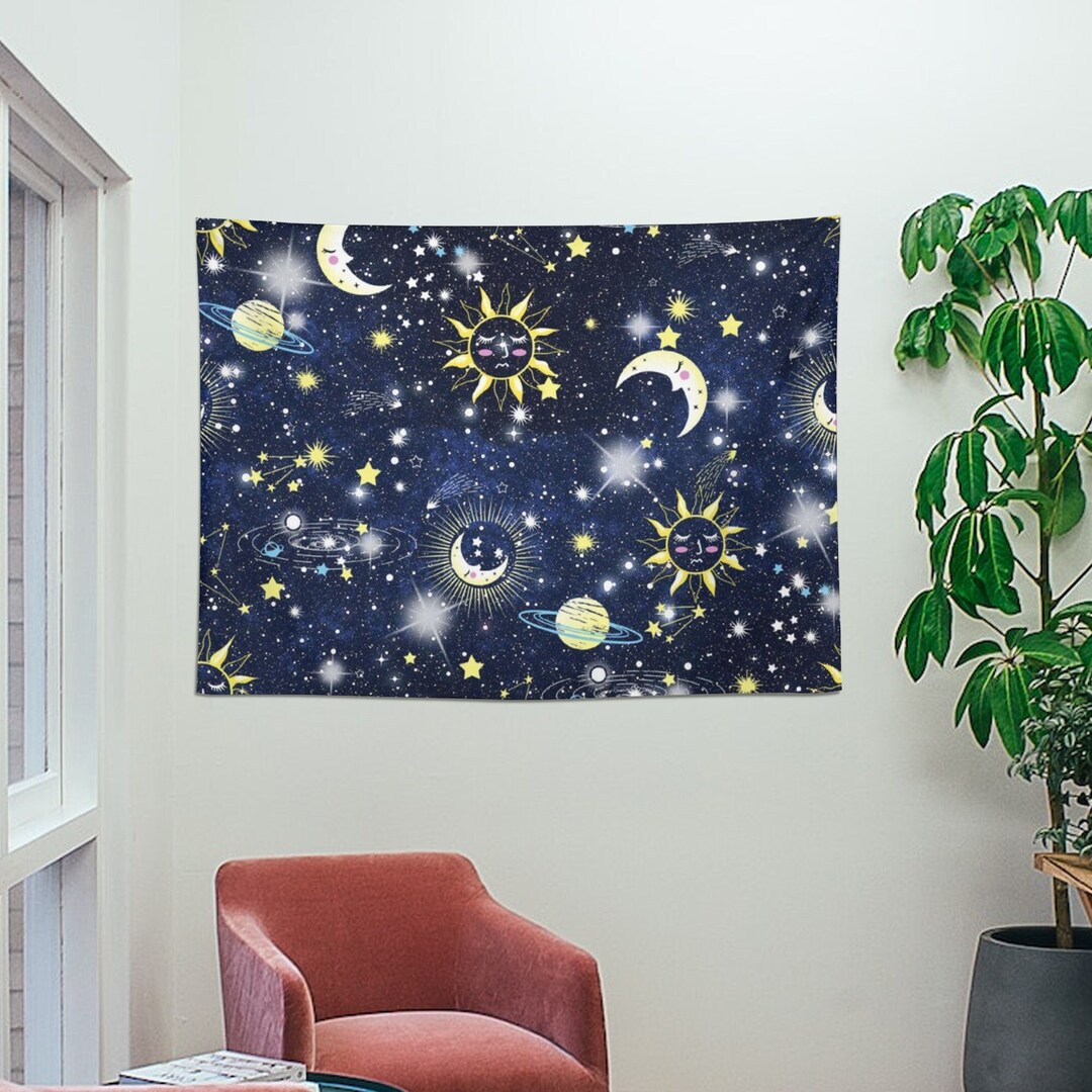 Sun and Moon Tapestry,shining Star Wall Hanging Aesthetics,wall